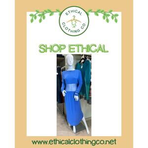 NWT! SHO Blue Metallic Jersey Long-Sleeve Dress Size L
